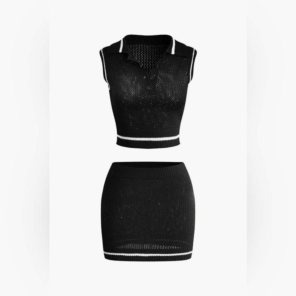 092. Micas Contrast Hollow Tank Skirt Set